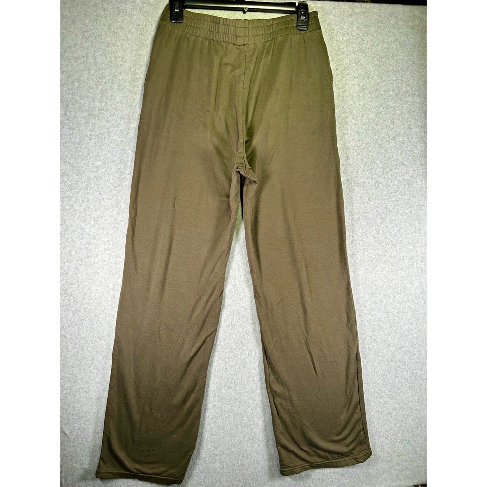 Max&Mia Women Olive Knit Polyester Pants M Mid Rise Straight Leg Pull On Stretch